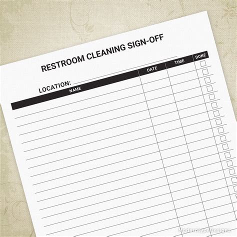 Restroom Cleaning Sign-off Sheet, Bathroom Cleanup Schedule for Employees, Printable, Digital ...