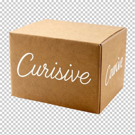 A brown and white box with the word cursive on transparent background ...
