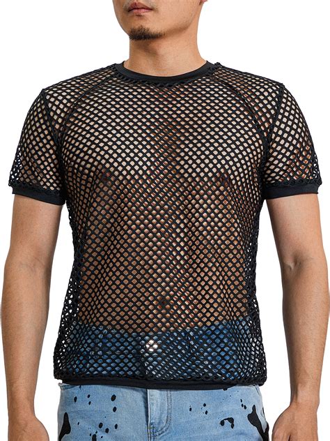 Biezeib Men Short Sleeve Mesh Shirts Summer Cutout Tops Casual ...