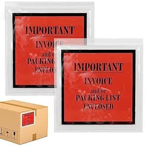 Pack of 100 Important Invoice and/or Packing List Enclosed Envelopes 4 ...