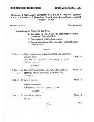 Property Law II Sem B.A.LL.B. Exam June 2023 - Question Paper - Studocu