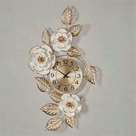 Aurora Ivory and Gold Floral Metal Wall Art Clock