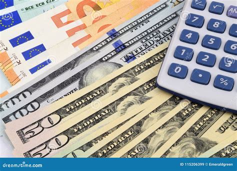 Euro Dollar Calculations stock image. Image of currency - 115206399
