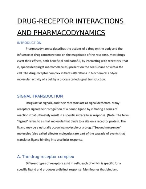 DRUG- Receptor Interactions AND Pharmacodynamics - DRUG-RECEPTOR ...