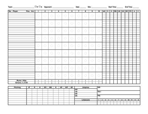 Baseball Printable Score Sheet