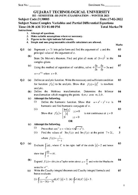 Complex Functions and Variables: A Study Guide for 030634 - Studocu