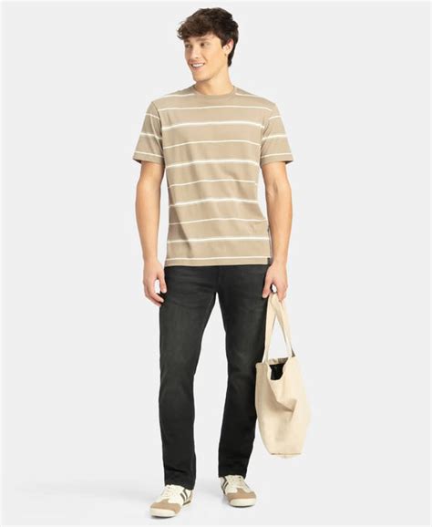 Buy Super Combed Cotton Rich Striped Round Neck Half Sleeve T-Shirt ...