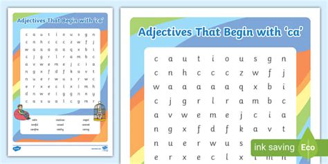 Adjectives That Begin with 'ca' Word Search - Twinkl