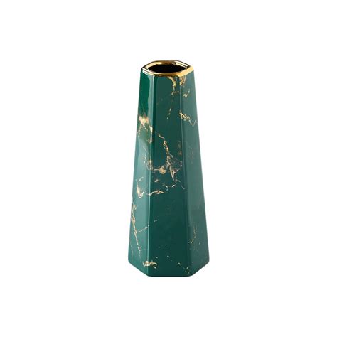 Buy 8inch Green Gold Finish Marble Ceramic Flower Vase Home Decor Vase ...