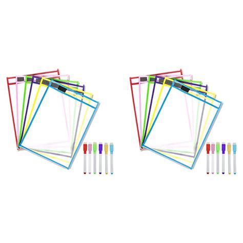 Reusable Dry Erase Pockets, 12 Pack Reusable Dry Erase Sleeves,Assorted Colors Sheet Protector ...