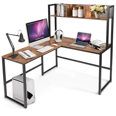 L-Shaped Corner Computer Desk with Storage Bookcase India | Ubuy