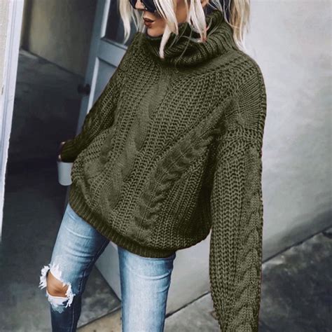 Herrnalise Womens 2024 Turtleneck Sweaters Cable Knit Long Sleeve ...