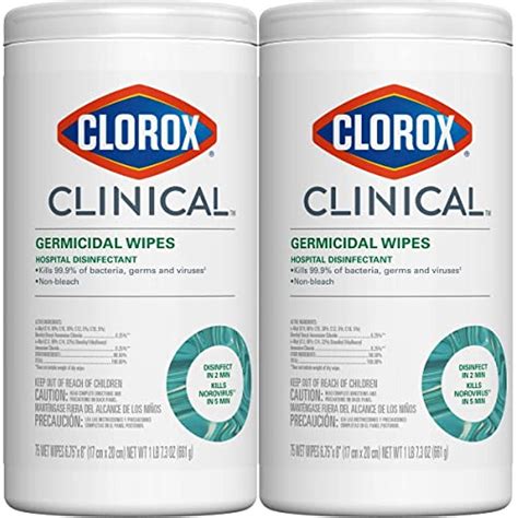 Clorox Clinical Germicidal Wipes Hospital Disinfectant, Non-Bleach, 75 ...