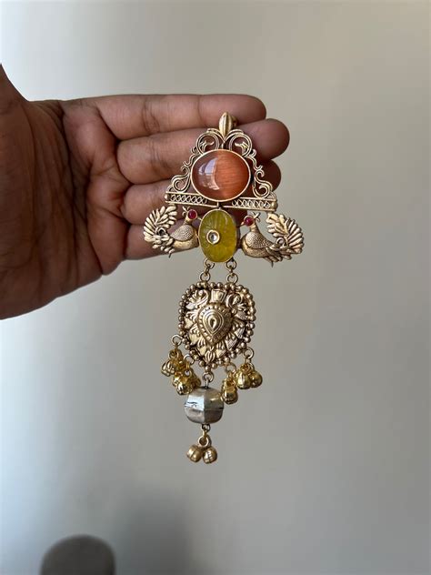 Peacock jumbo stone matte earrings – House of Jhumkas