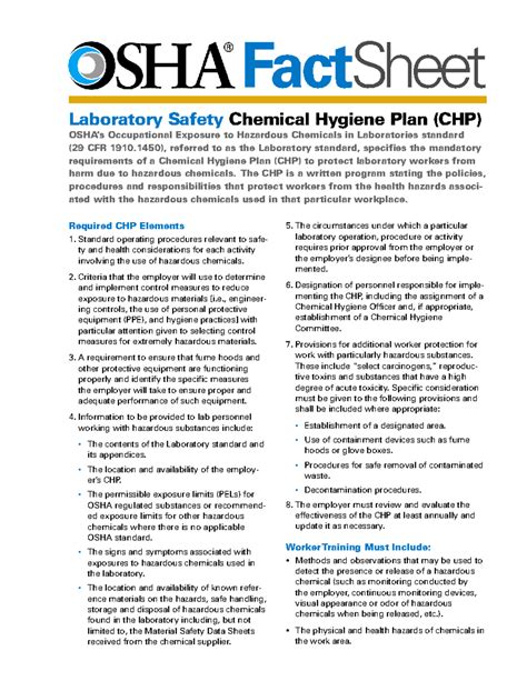 OSHA Laboratory Safety: Chemical Hygiene Plan (CHP) Guidelines - Studocu