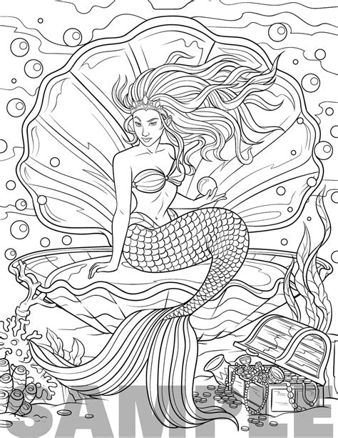 Realistic Mermaid Coloring Pages