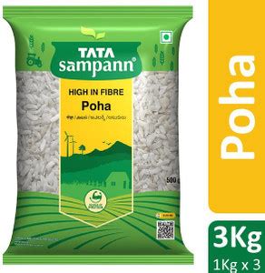 Tata Sampann White Poha High In Fibre 3Kg (1Kg x 3 ) Poha (Long Grain ...