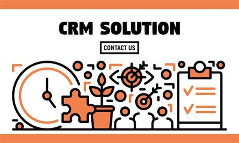 Crm solution banner, outline style | Premium Vector