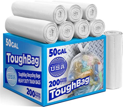 Amazon.com: ToughBag 50 Gallon Trash Bags Heavy Duty, Clear Trash Bags ...