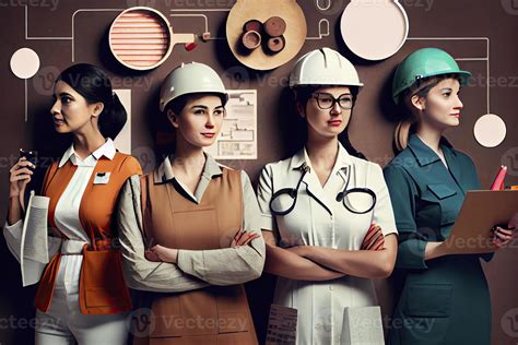Group of female professionals choosing different occupations in the ...