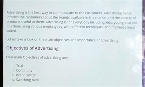 Discus the importance of advertisement - Brainly.in