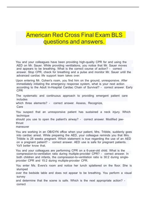 AHA BLS Practice Test Questions with complete solutions - AHA BLS ...