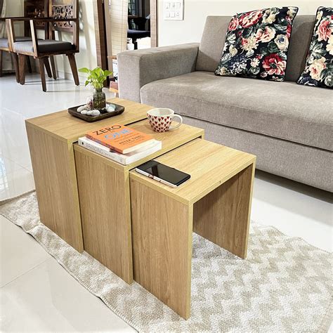 Kawachi Woodit 3 pc Stacking Nesting Table Sofa Side End Tea Coffee ...