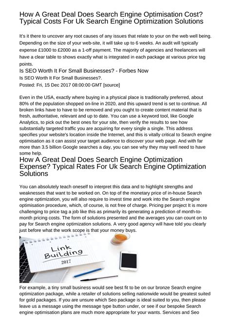 How Considerably Does Seo Price Typical Rates For Uk Search Engine ...