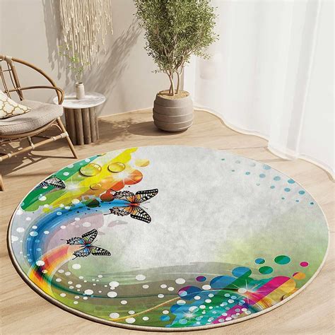 Round Office Chair Mat for Carpets Flying Color Butterfly Desk Chair ...