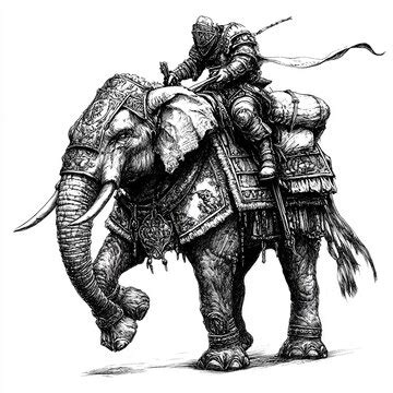 War elephant warrior for a fantasy world black and white with white ...