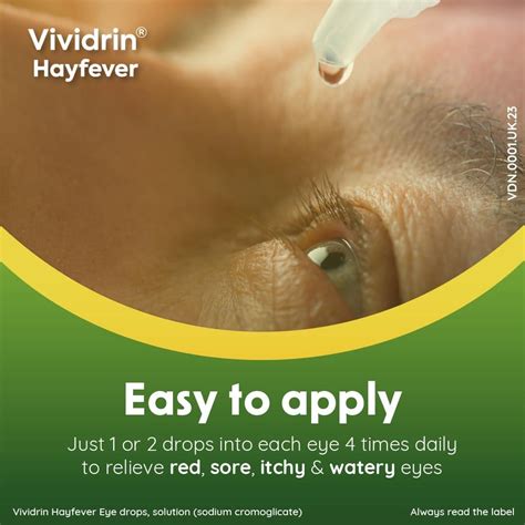 Vividrin Hayfever Eye Drops 10ml - Sodium Cromoglicate for Allergy Relief - Itchy, Watery Eyes ...
