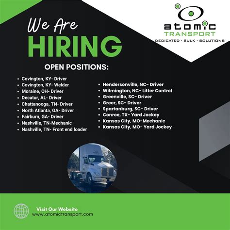 #wearehiring #joinourteam #mechanic #truckdriver #tucking #transportation | Atomic Transport, LLC