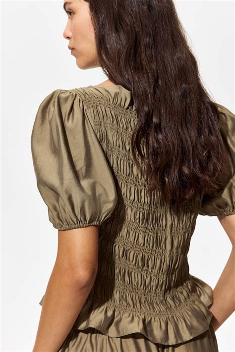 Women's Khaki green Smocked blouse | H&M IN