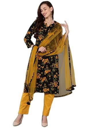 Buy Vaamsi Women's Rayon Blend Floral Printed Straight Kurta Set with ...