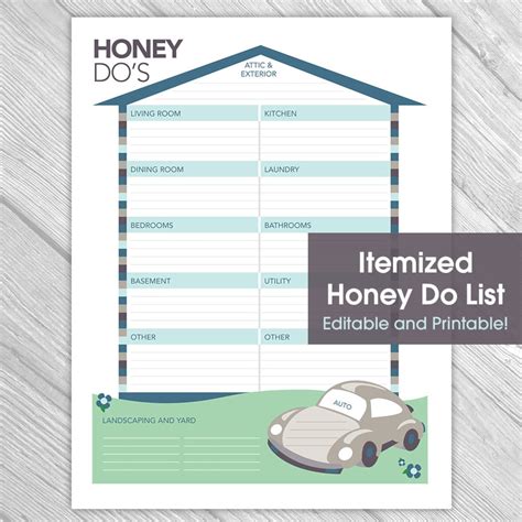 Printable Editable Honey Do List - Things to Do List, Home Organization ...