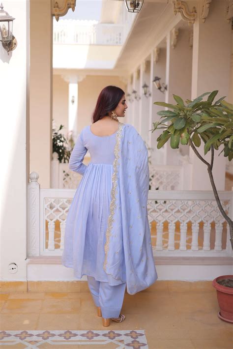 KA 1241 CHANDERI SILK SEQUENCE EMBROIDERY WORK GOWN BOTTOM AND DUPATTA ...