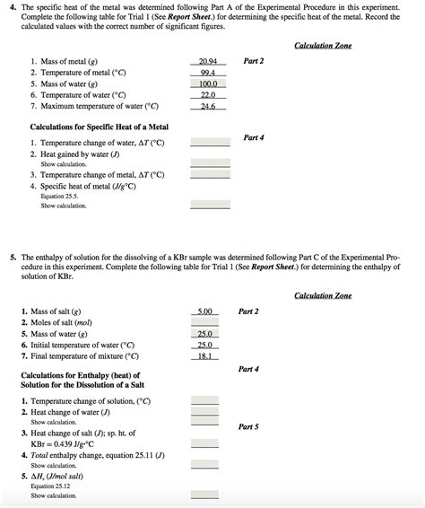 CALORIMETRY EXPERIMENT PRE-LAB... | Chegg.com