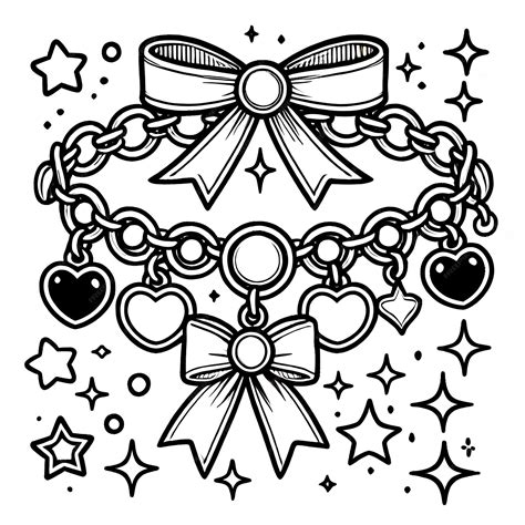 Charm Bracelet with Hearts and Bows Coloring Page Black and White Line ...