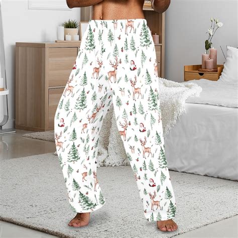 White Christmas Men Pajamas Pants, Santa Claus Trees Reindeer Xmas PJ ...