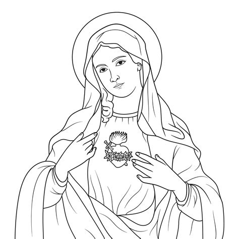 Immaculate Heart of the Virgin Mary Vector Illustration Outline ...