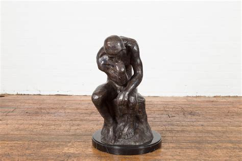 Lost Wax Cast Bronze Sculpture on Base Inspired by Auguste Rodin's The thinker For Sale at 1stDibs