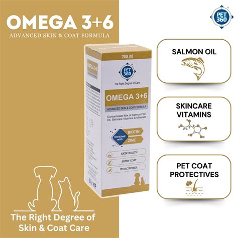 PET360 OMEGA 3+6 Concentrated Salmon Fish Oil for Dogs & Cats with Vit
