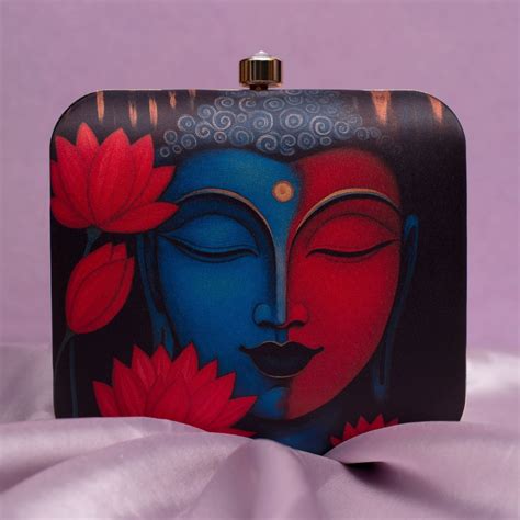 Artklim Black Based Buddha With Lotus Flower Printed Clutch