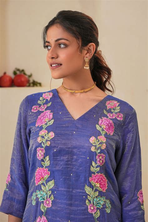 Pita Nila - Rehaab Tissue Kurta Set in Purple With Dupatta - Elahe