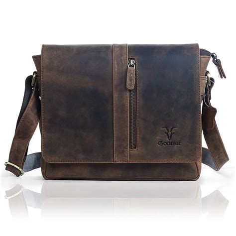 Goatter Mens Hunter Leather 11" Inch Messenger Bag (Coffee -1) : Amazon ...