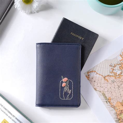 Floral Art Embroidered Passport Cover Navy Blue Online - Premium ...