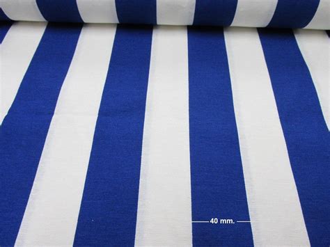 Blue & White Broad Stripe Fabric – Linen Look Medium Weight Material