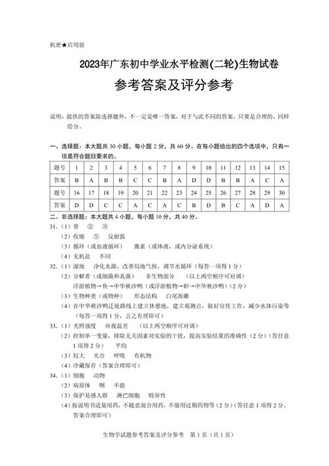 2023年广东初中学业水平检测(二轮)生物试题（PDF版含答案）-21世纪教育网