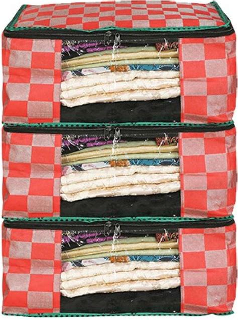 Ketsaal Wardrobe Organizer Two way Zipper Closure Pack of 3 Saree Cover ...