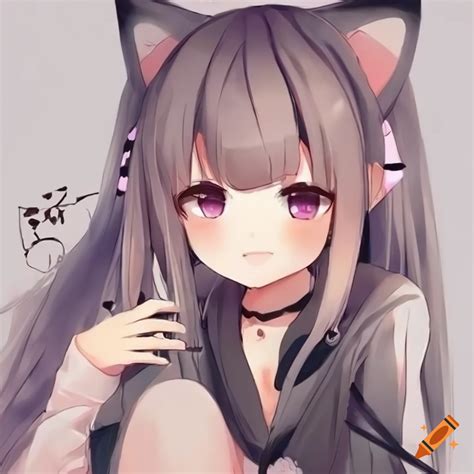 Cute anime cat girl on Craiyon